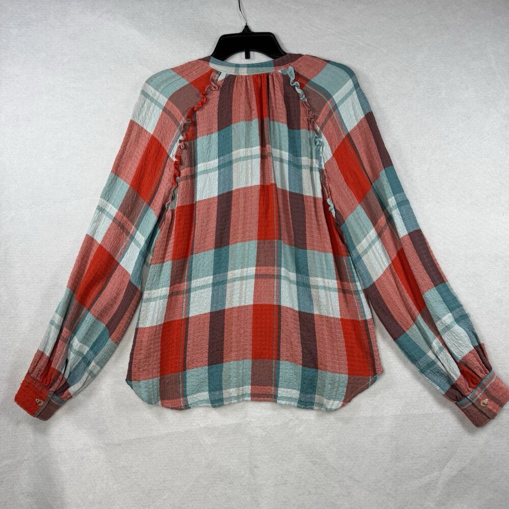 Anthropologie Pilcro Breezy Button down Plaid Blouse Women Medium Red Oversized - Picture 12 of 13